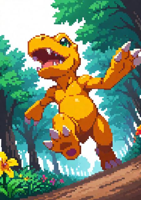 Agumon's Primal Charge: AI-Drawn Dynamic Sprint with Flame-Clawed Fury