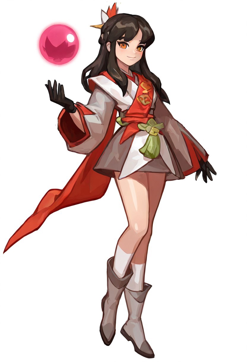 AI Drawing of a Serene Maiden with Floating Orb in Traditional Kimono and Braided Hair