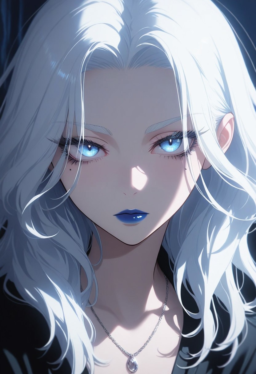 AI-Drawn Moonlit Siren with Chromatic Hair Strands and Translucent Camisole