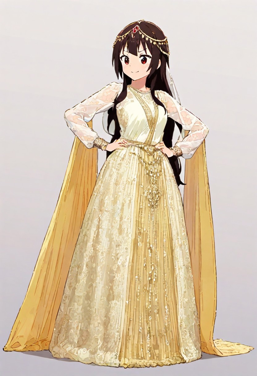AI Artwork of a Chibi Megumin in Sri Lankan-Western Fusion Bridal Attire with Volumetric Glow