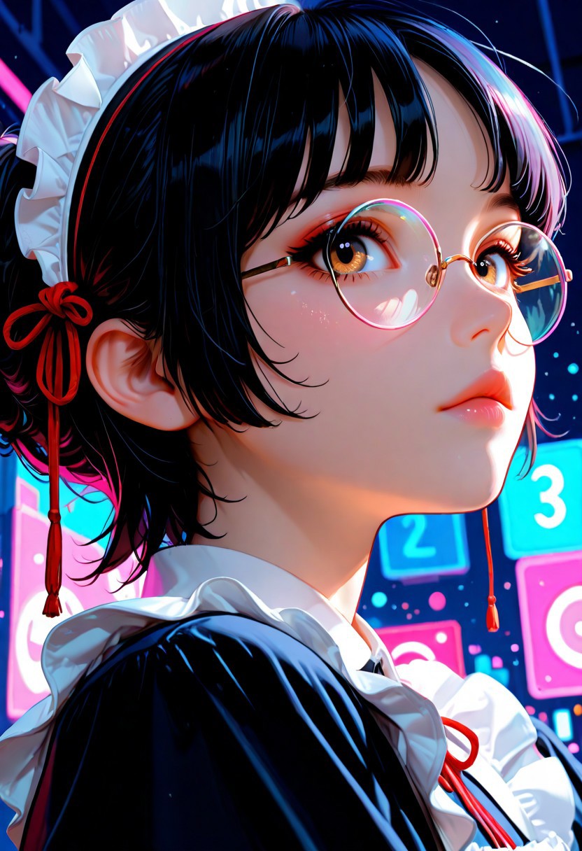 AI Pop Art Portrait of a Neon-Styled Maid with Geometric Luminosity