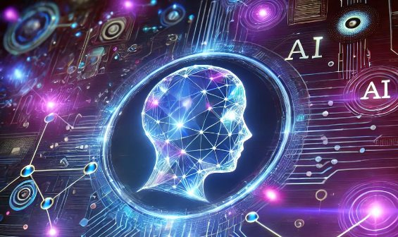 A futuristic digital illustration showing a glowing human head silhouette composed of interconnected nodes and lines, surrounded by vibrant neon lights and circuitry patterns, with the letters 'AI' prominently displayed, symbolising advanced artificial intelligence technology.