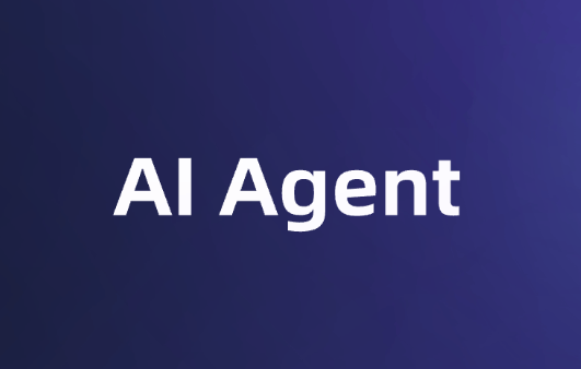 The image displays the words "AI Agent" in bold white font, centred against a gradient background that transitions from deep blue on the left to a lighter purple on the right.