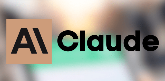 AI Claude logo with a modern design, featuring bold black text and a stylised 'AI' on a tan square background, set against a softly blurred backdrop.