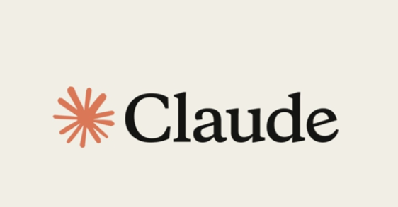 The image displays the logo of Claude, featuring an orange asterisk-like symbol to the left of the word 'Claude' written in a bold, modern font on a light beige background.