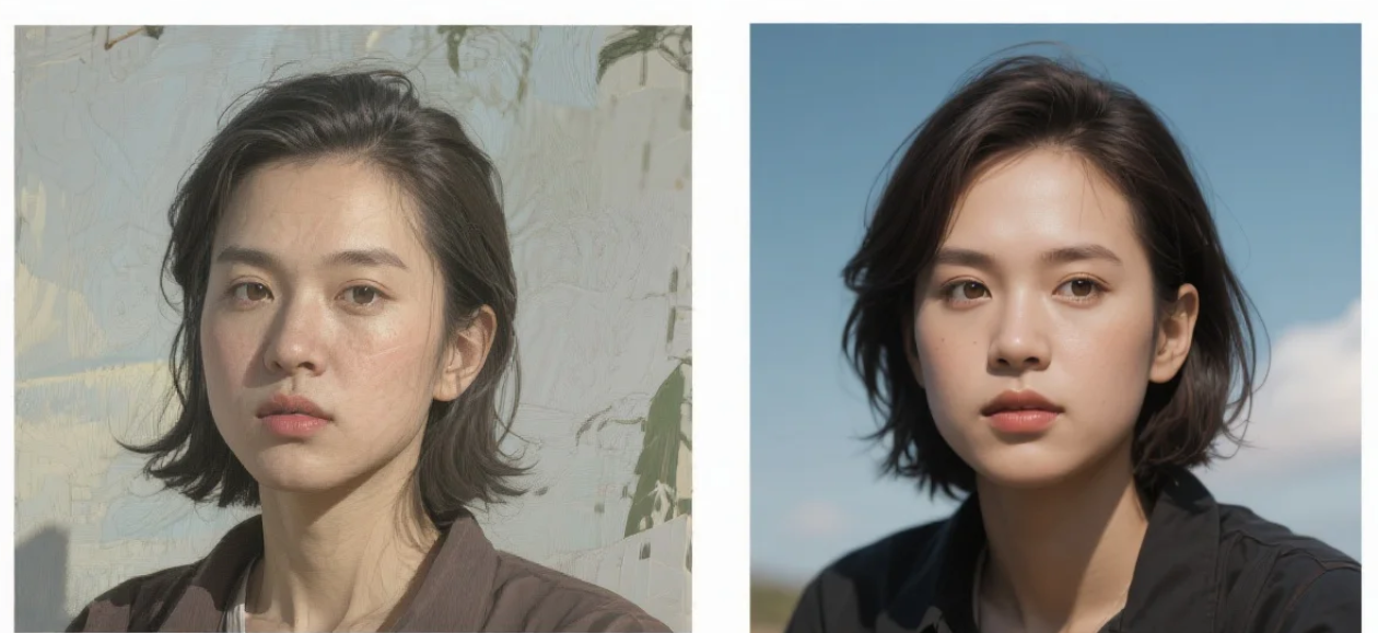 AI powered square to landscape photo conversion showing before and after transformation with artificial intelligence image editing tools and professional photo enhancement results